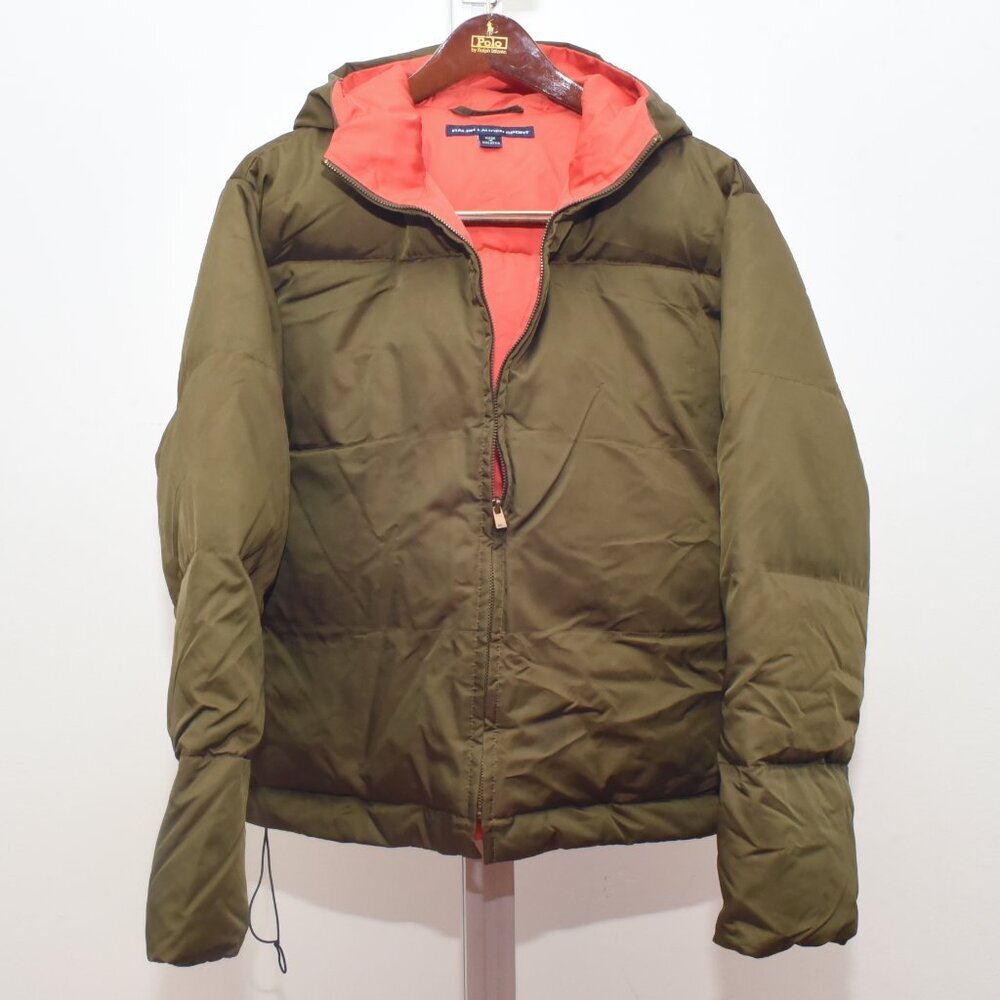 Vintage Polo Sport Ralph Lauren Down Puffer Jacket Size Large Olive/Orange Puffy
